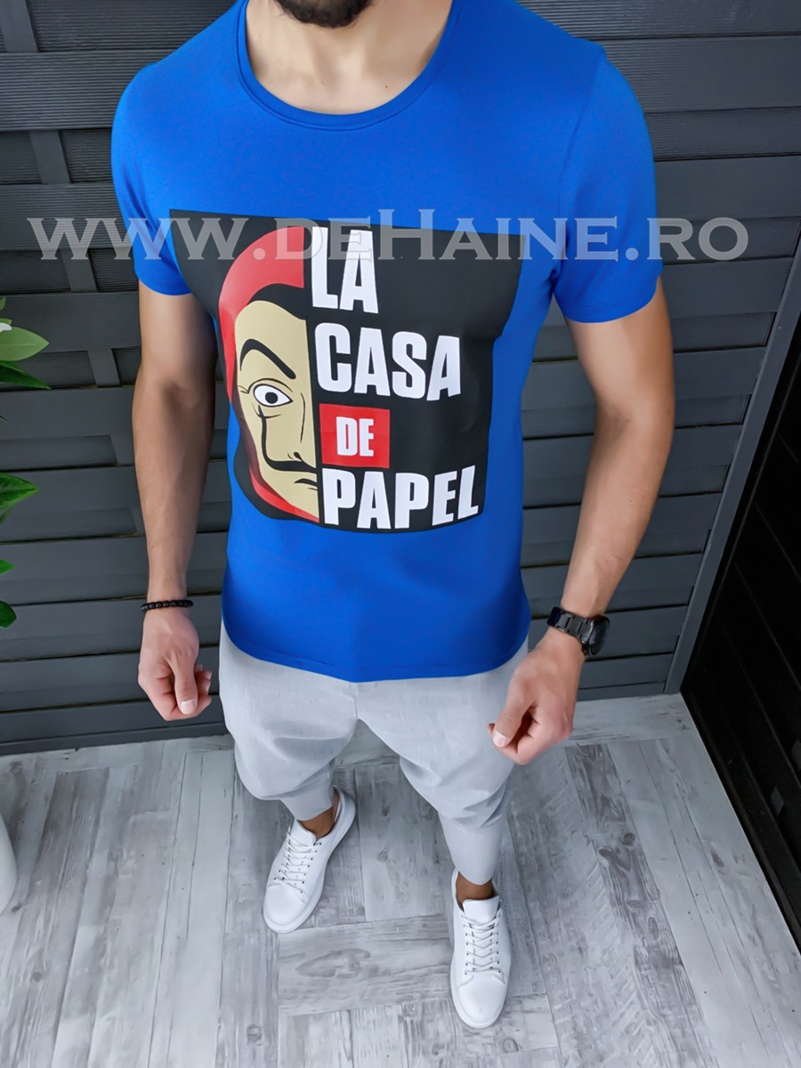Tricou barbati albastru slim fit B1192 P4-4